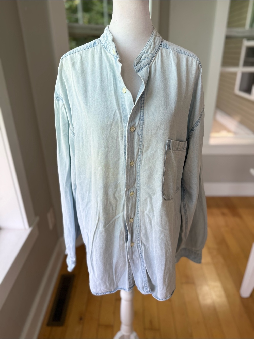 Vintage 90s Structure Light Blue Cotton Denim Button Down Jean Shirt Sz Large